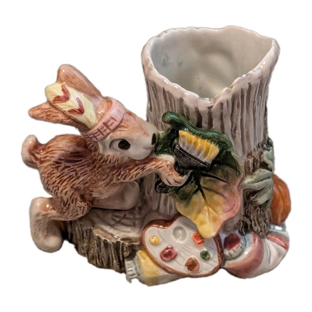 1995 Fitz and Floyd Paint Party Ceramic Candlestick Holder Vintage Thanksgiving